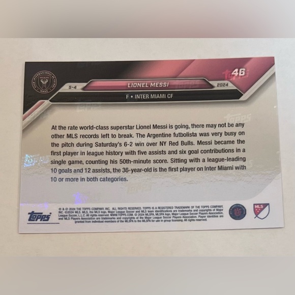 Trading card soccer 2024 Topps Now 5-4 # 46 Lionel Messi F. Intermiami CF - Picture 2 of 8